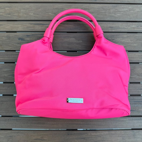 Kate Spade Small Sutton Strawfroyo Nylon Bow Tote Bag Hot Pink PXU4561 - Picture 2 of 14
